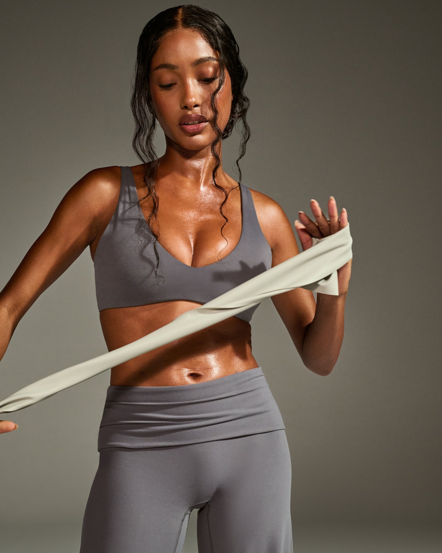 SoftMotion Scoop Back Bralette with White Logo | Ash Grey - Image 2