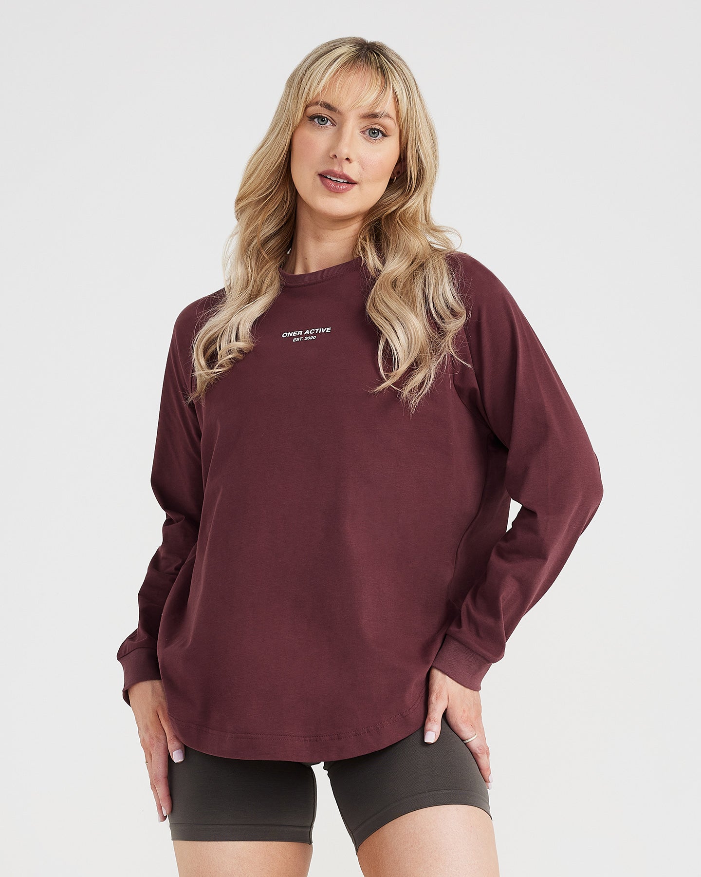 Graphic Oversized Long Sleeve Tee | Washed Rosewood