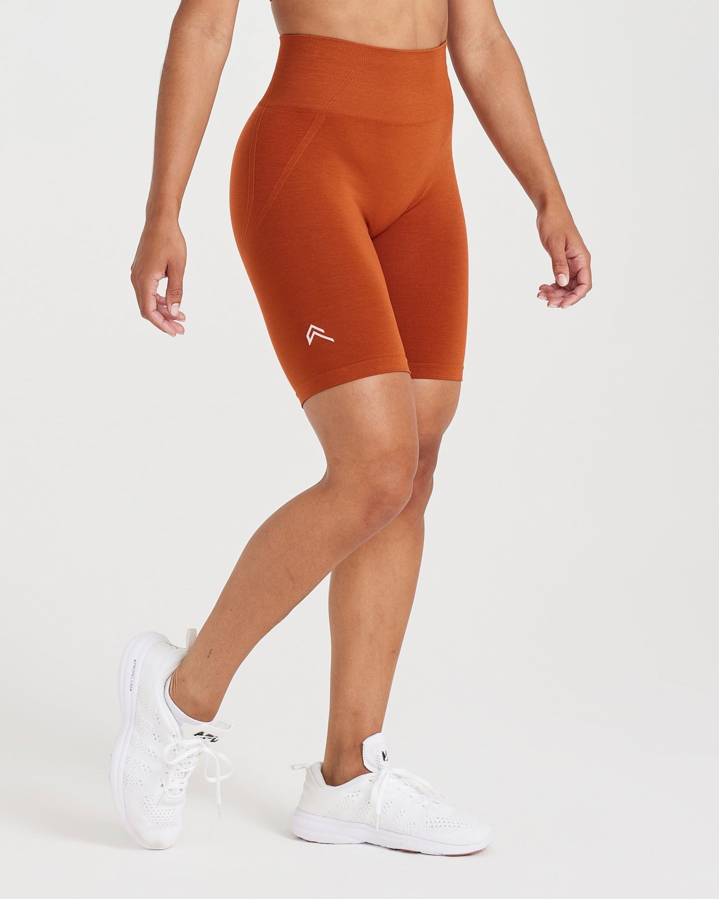 EffortlessLift Seamless Cycling Shorts with White Logo | Warm Copper - Image 3