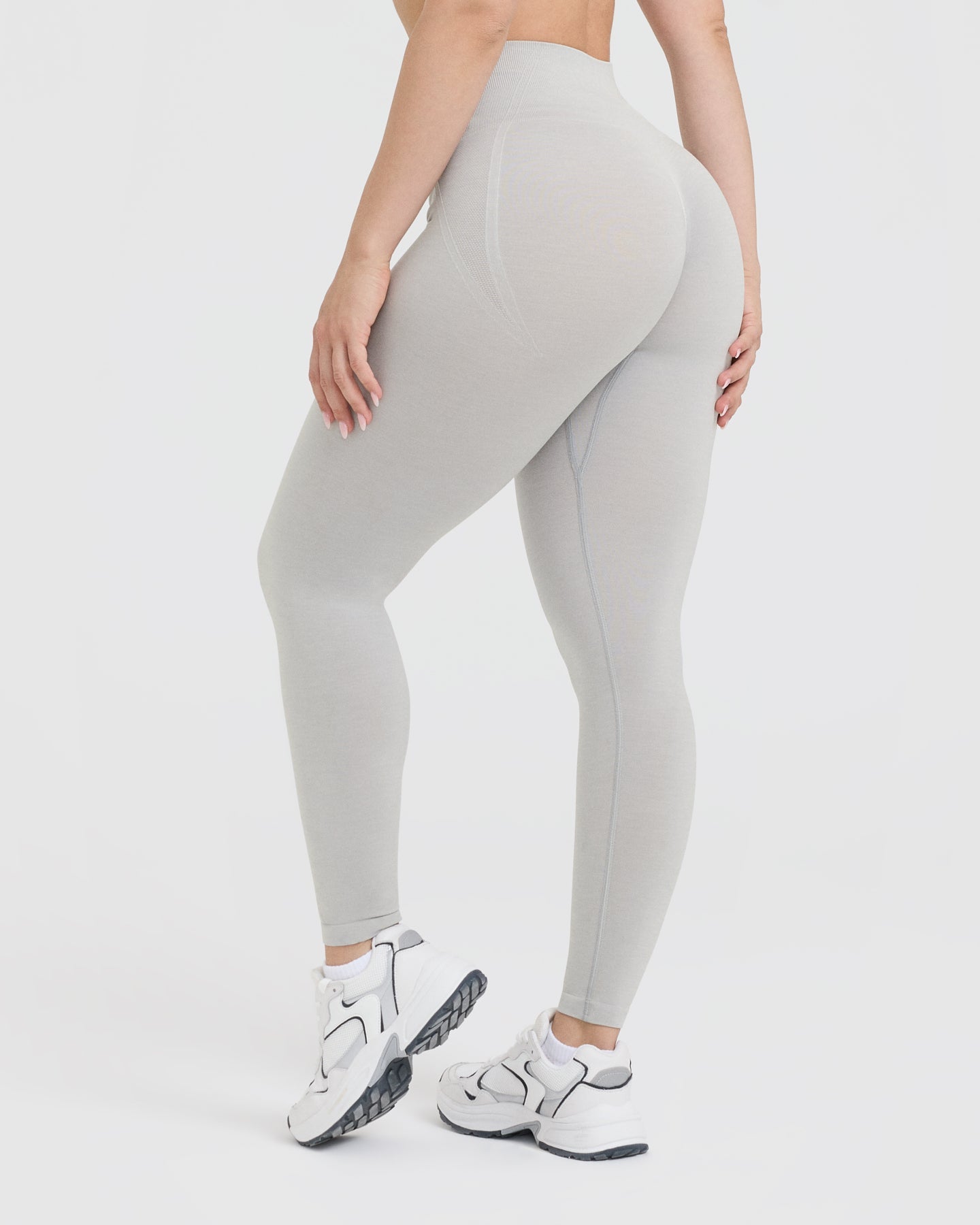 EffortlessLift Seamless Leggings with White Logo | Light Grey Marl - Image 2