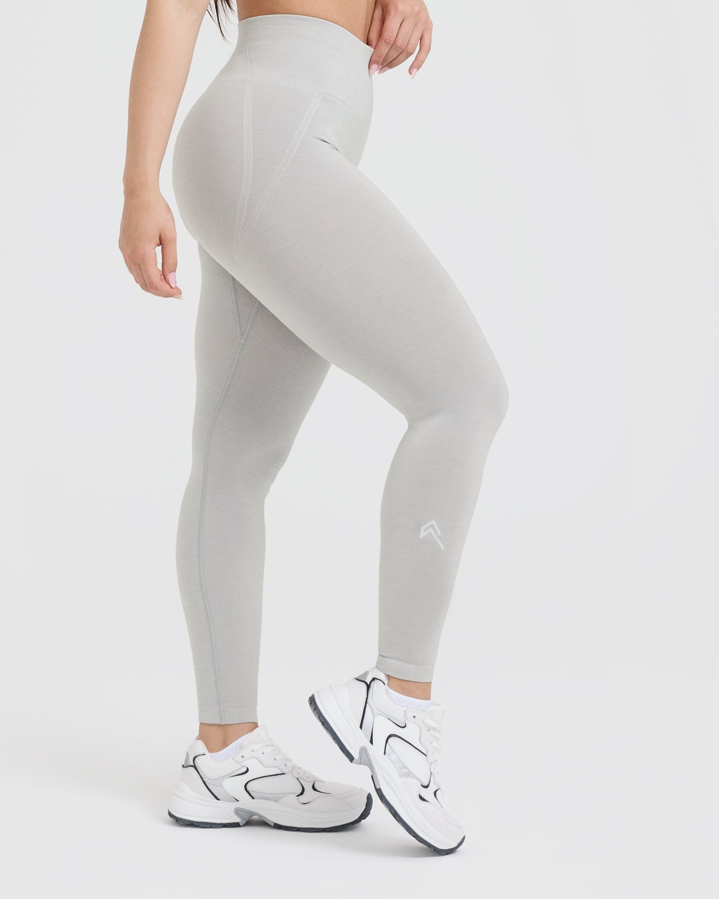 EffortlessLift Seamless Leggings with White Logo | Light Grey Marl - Image 3