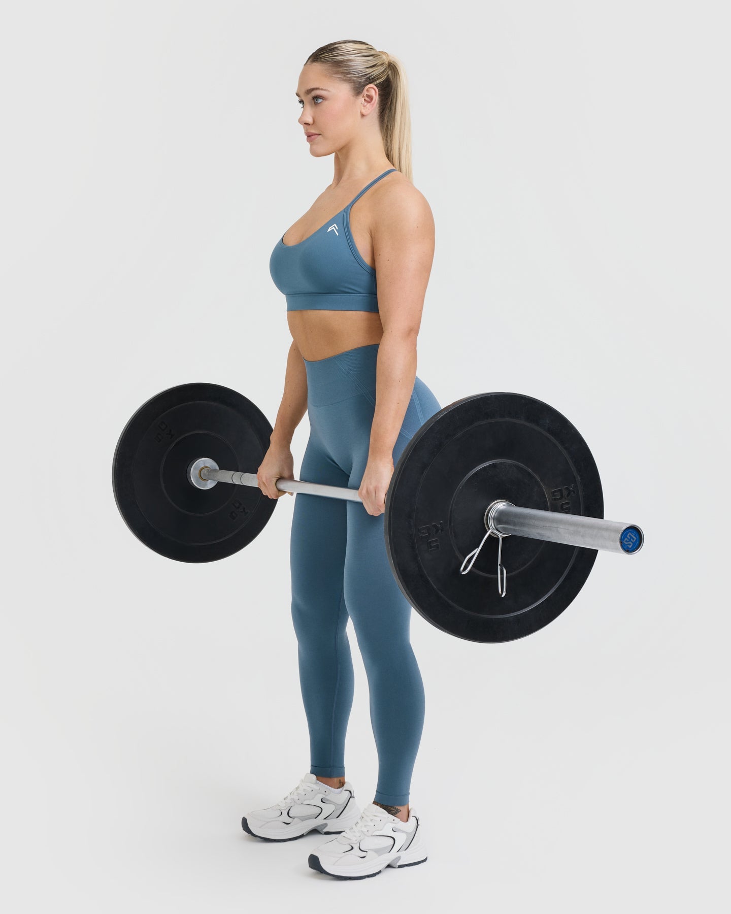EffortlessLift Seamless Leggings with White Logo | Moonstone Blue - Image 6