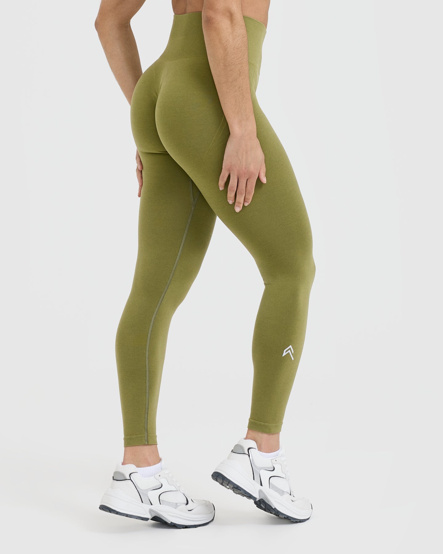EffortlessLift Seamless Leggings with White Logo | Olive Green - Image 2