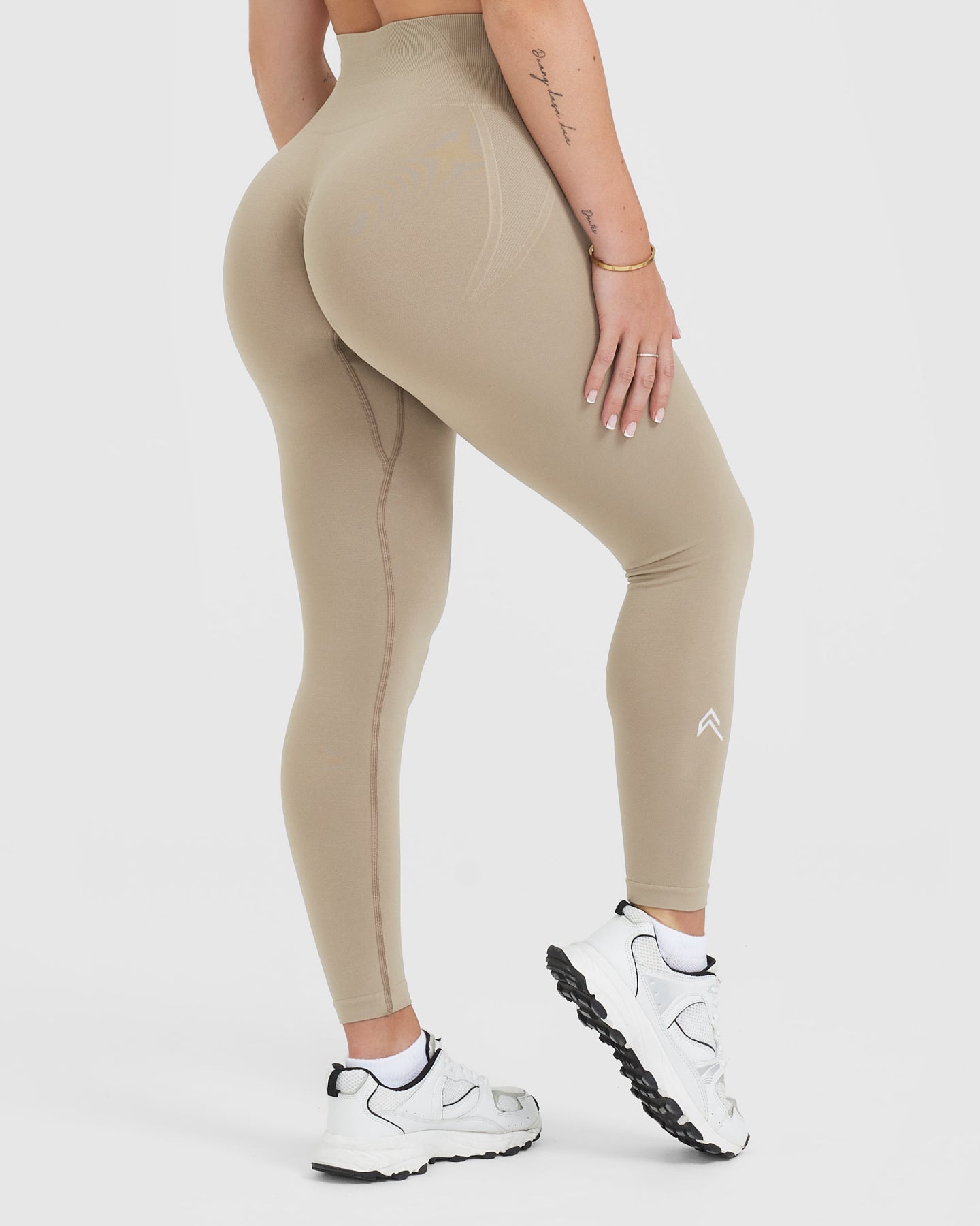 EffortlessLift Seamless Leggings with White Logo | Washed Sandstone - Image 2
