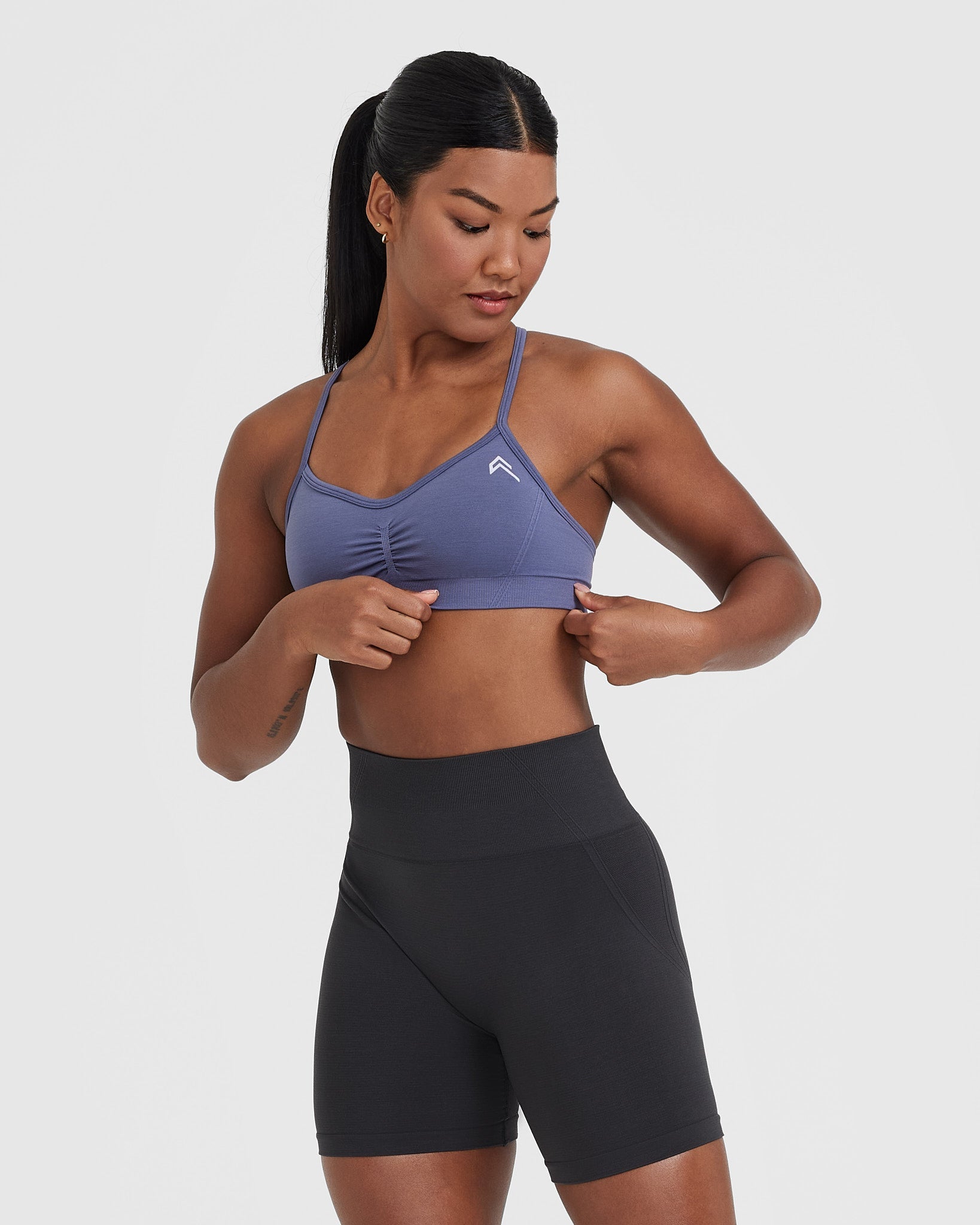 EffortlessLift Strappy Bralette with White Logo | Slate Blue - Image 3