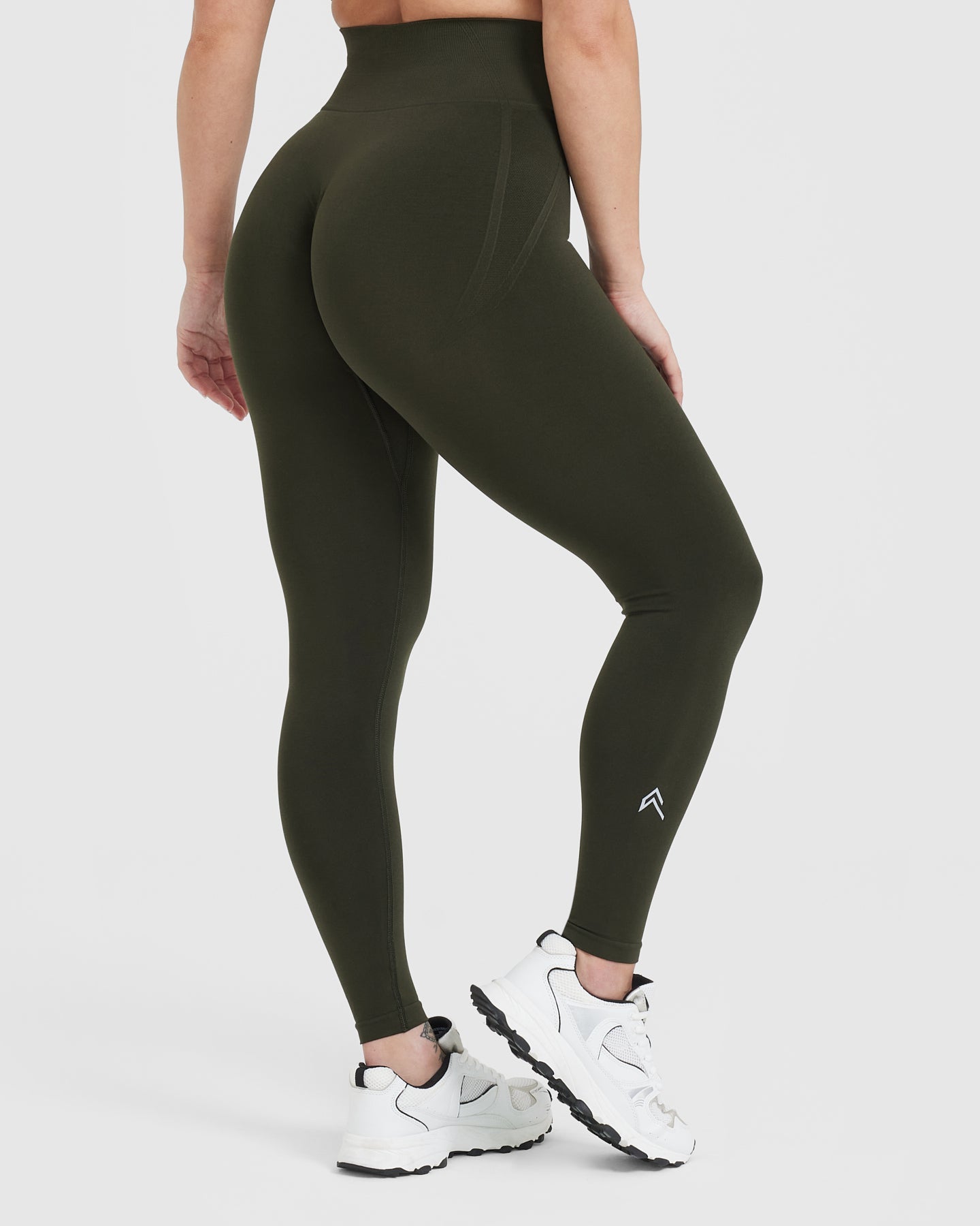 EffortlessLift Seamless Leggings with White Logo | Khaki - Image 2