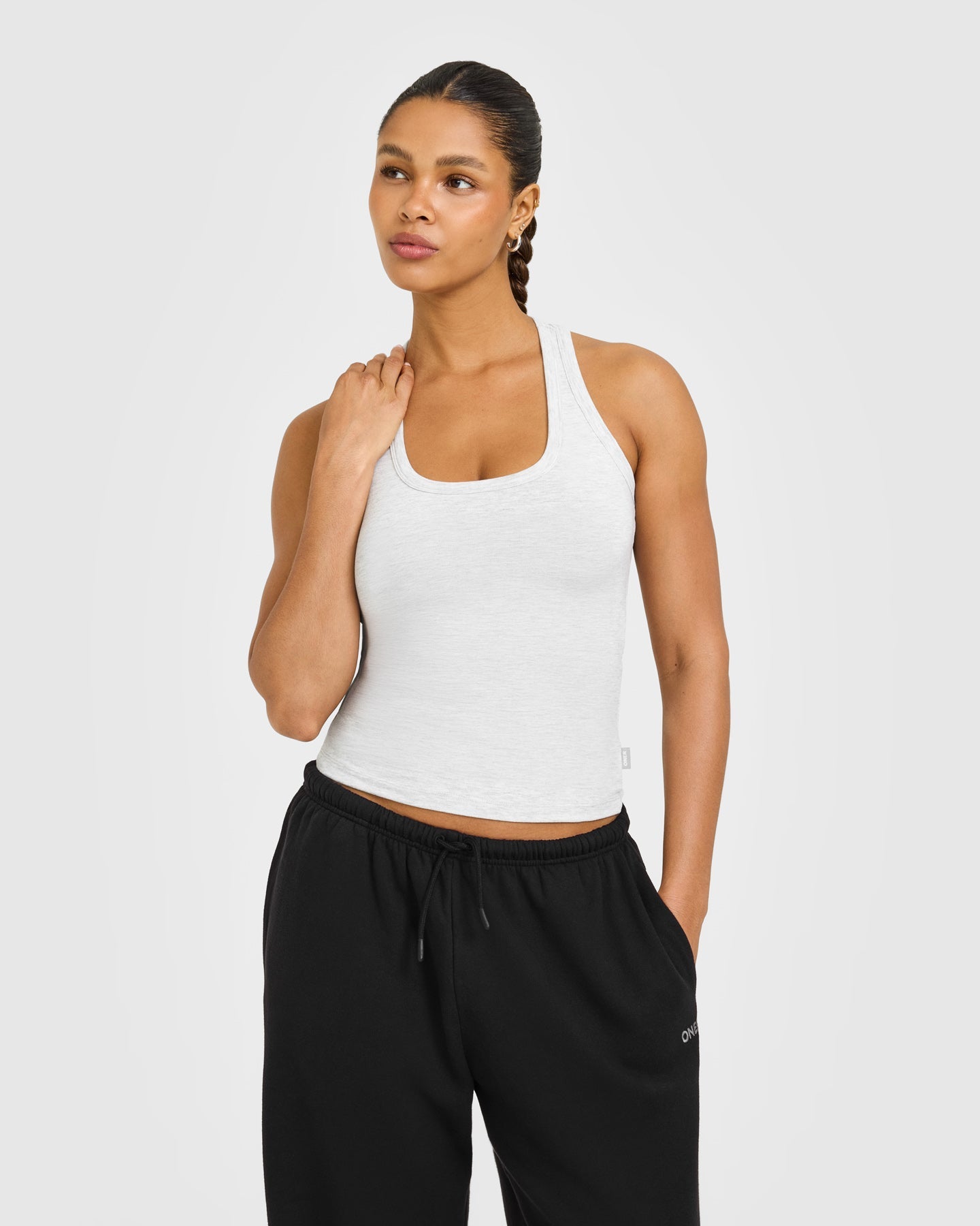 Cotton Fitted Vest with Grey Logo | Light Grey Marl