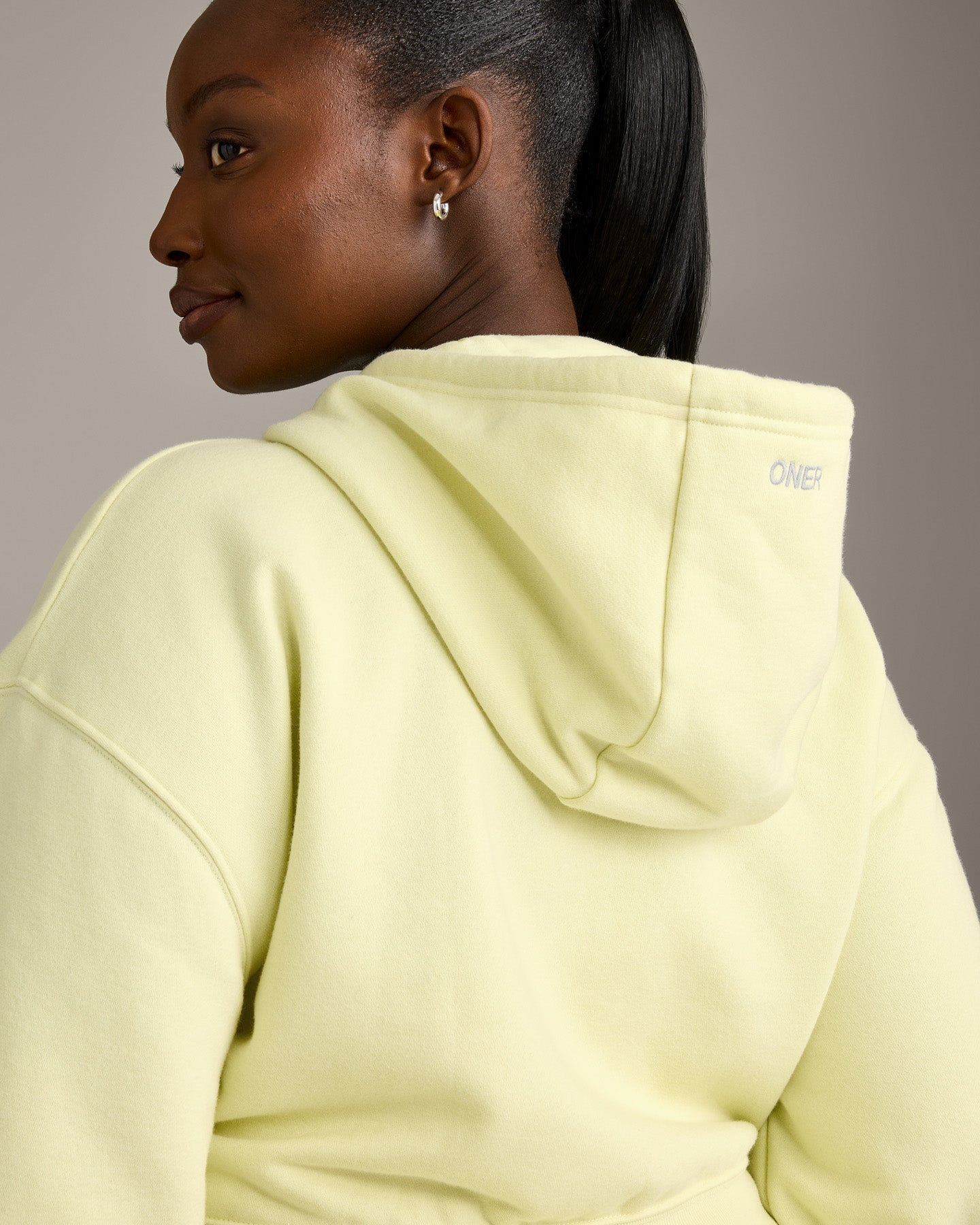 Foundations All Season Cropped Zip Through Hoodie | Pastel Yellow - Image 2