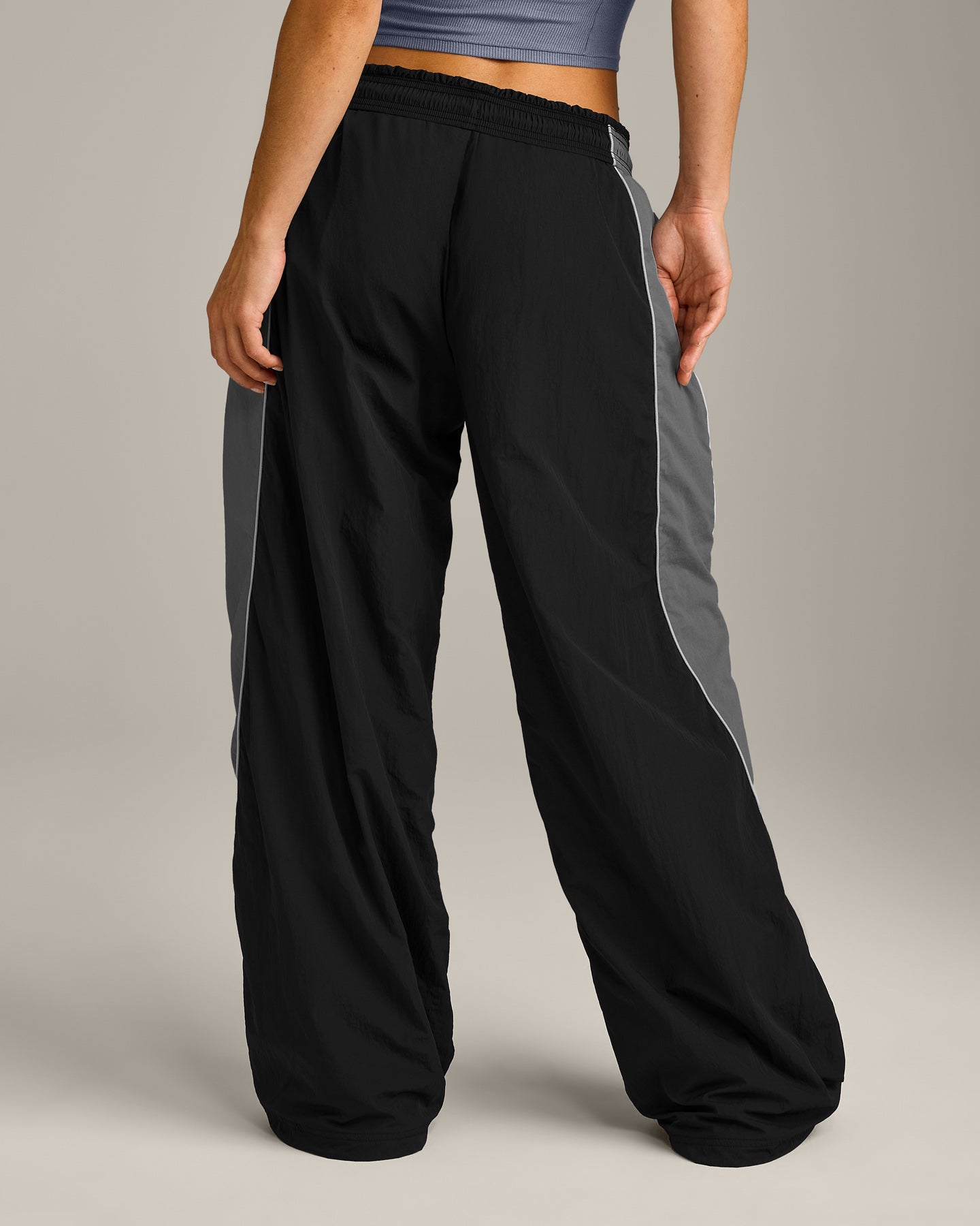 Oversized Contrast Piped Woven Straight Leg Track Bottoms | Black - Image 4