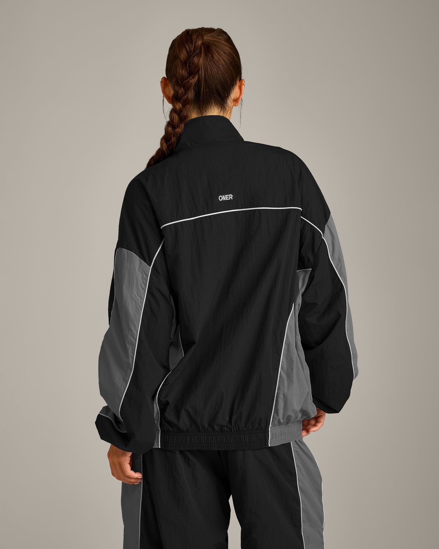 Oversized Contrast Piped Woven Track Jacket | Black - Image 2